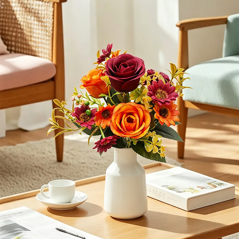Cross-Border Artificial Flowers in Autumn Colors: Sunflowers, Peonies, Roses, Autumn Fake Flowers, Simulated Flower Bouquets, Wholesale in Stock