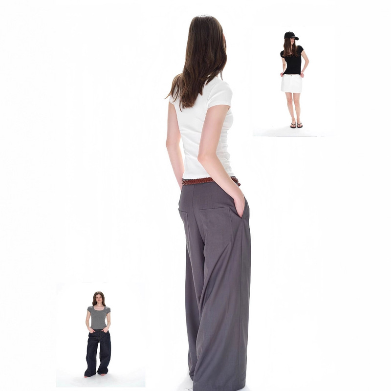 U-collar short-sleeved T-shirt women's summer cotton new white close-fitting slimming minimalist temperament short shoulder solid color top