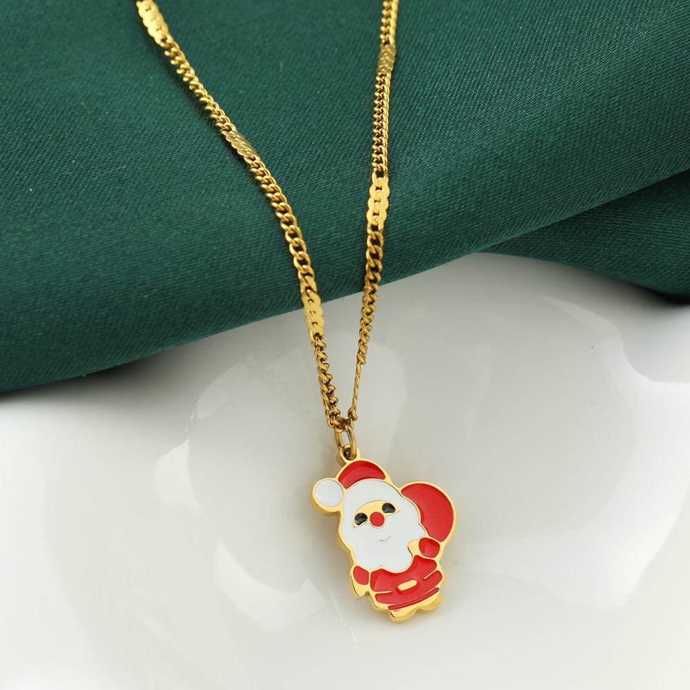 304 Stainless Steel Chain Material 1 Piece Quantity Holiday, Daily Occasion PVD Coated Real Gold Plated Santa Claus Gingerbread Moon 316L Stainless Steel Nordic Style Classic Style Waterproof Non Tarnish Surgical Steel 316L Stainless Steel Pendant Necklace