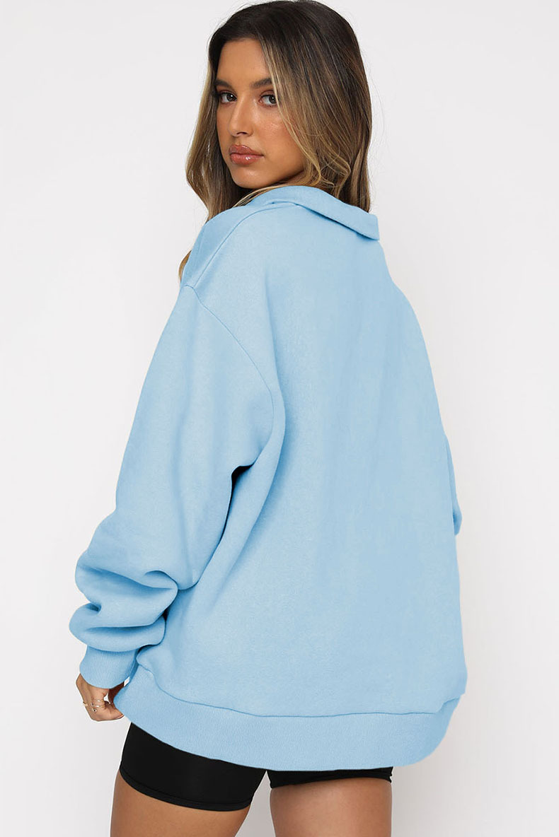 Zipper Collared Solid Color Loose Sweatshirt in Hoodies & Sweatshirts