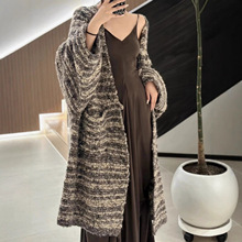 欧美风慵懒宽松中长款毛衣外套女秋冬新款高级感撞色长袖针织开衫