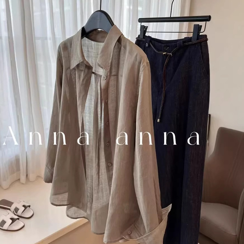 Highly Recommended! Old Money Style Coffee-Colored Ramie Shirt for Women, Loose Sun-Protective Top for Spring 2026