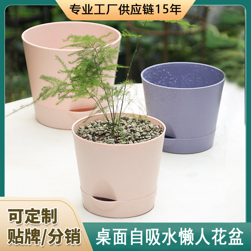 Factory lazy self-absorbent flowerpot plastic tabletop small flowerpot potted planting pot hydroponic green planting fleshy flowerpot