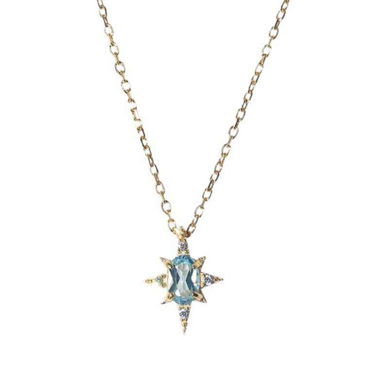ヒトヒトデフレンチブルージルコン八芒星ネックレスレディースライトラグジュアリーレトロ鎖骨チェーンシンプルハイエンドネックレス|undefined