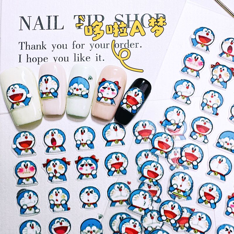 Popular Cartoon Doraemon Transfer Stickers Transparent Waterproof DIY 3D Stickers for Journals, Water Cups, Refrigerators, and Nail Art Decoration