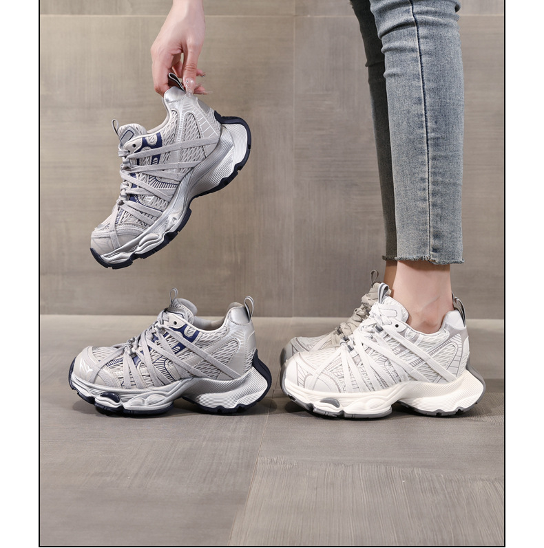 Giày thể thao nữ đế dày lưới thoáng khí phong cách retro chunky sneaker — xanh xám chi tiết 17