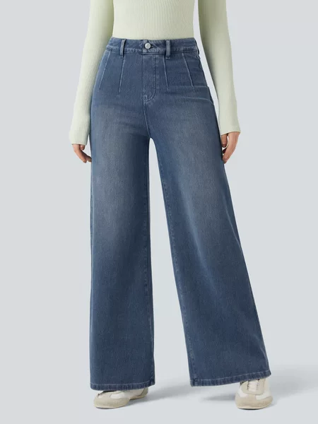 Cross-Border E-Commerce Aliexpress Amazon Hot-Selling High-Waisted Stretch Jeans Women's Loose Wide-Leg Pants European and American Plus Size
