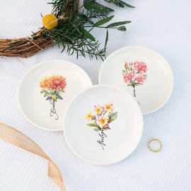 ETSY跨境亚马逊POD圆形陶瓷戒指盘首饰盘项链收纳生辰花一件定制