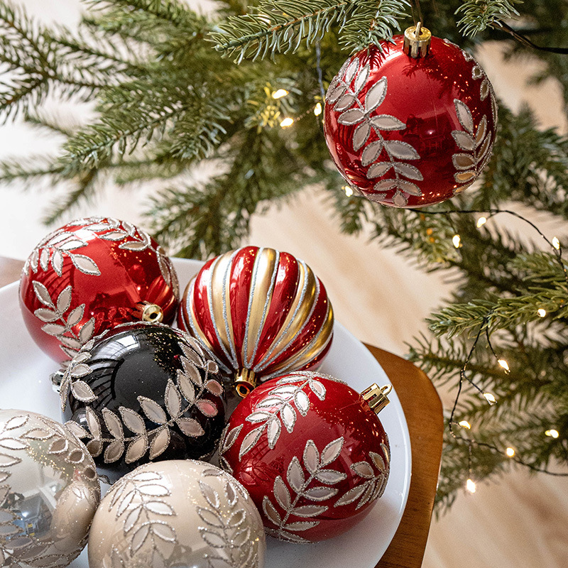 クロスボーダー新品8cm箱入りクリスマスボール彩色ボール吊りボールクリスマスツリー装飾ストラップ手作り珠光柳葉ボール|undefined