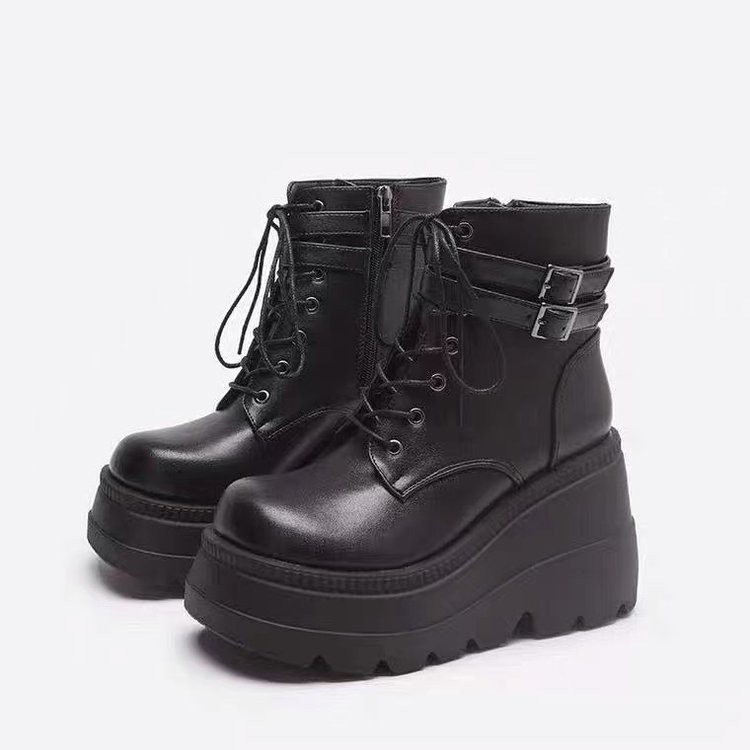 Chaussures pour femmes Demonia Bottes de moto à semelles épaisses de 9,5 cm / Bottes courtes à talons compensés à paillettes gothiques pour femmes Bottes Martin Millennial Hottie de 2 ans_voghion.com