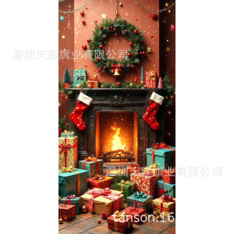 跨境爆款亚马逊圣诞节门盖旗帜雪人圣诞树真实感门套圣诞毛球花边|undefined