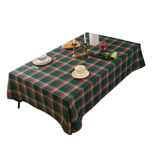 British and American Nordic cotton and linen plaid fabric tablecloth Christmas light luxury tablecloth large grid coffee table Internet celebrity cover