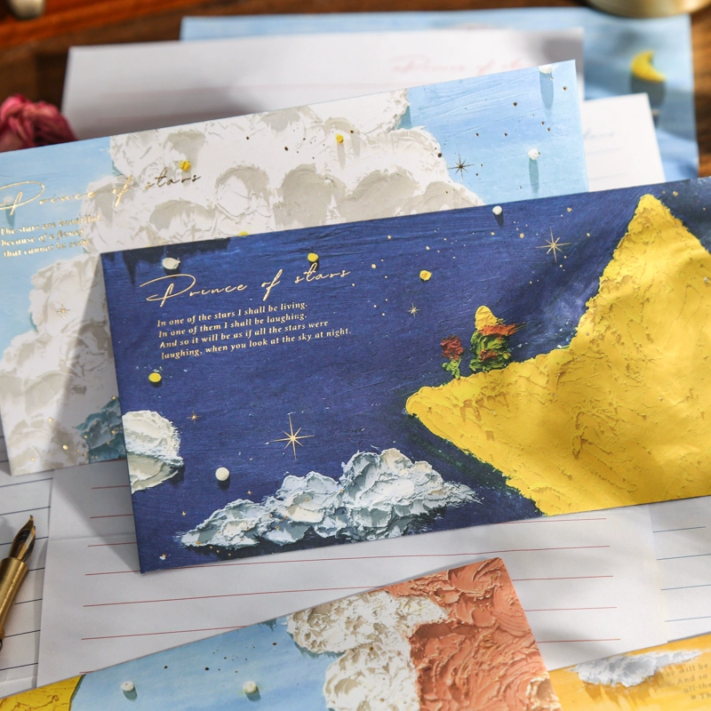 Маленький принц сорок четыре заката конверта канцелярских наборов высокой стоимости масляной живописи трехмерного стиля для мужчин и женщин