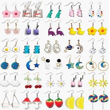 跨境亚马逊热卖亚克力耳环欧美趣味甜美奶茶花朵小熊耳坠厂家混批