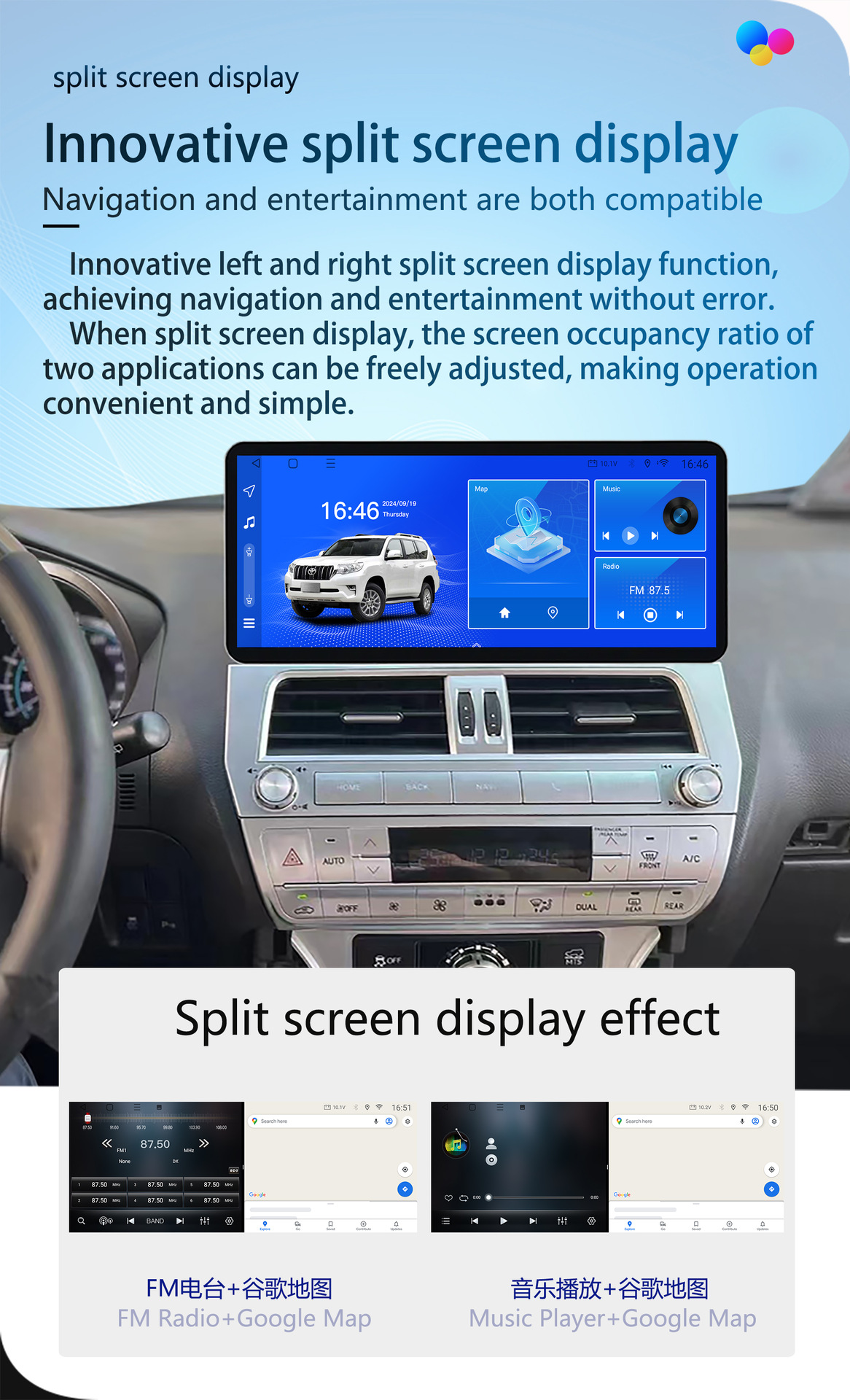 Suitable for 2010-2020 Toyota Prado New and Old Models Modification 12.3inch Android Large Screen Navigator