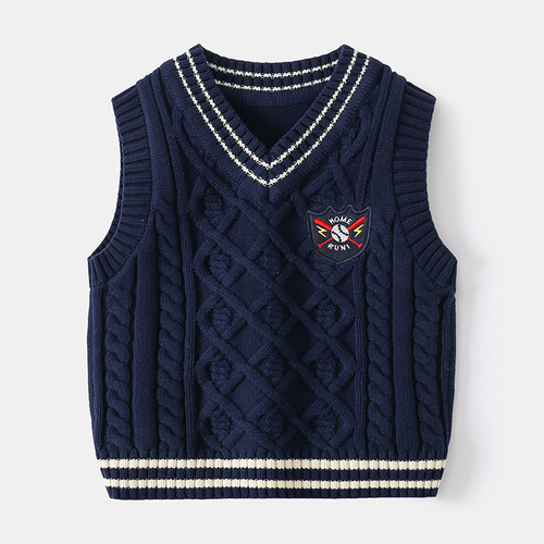 Autumn new boys' college style vest knitted vest pullover Korean style foreign style sweater British style embroidery