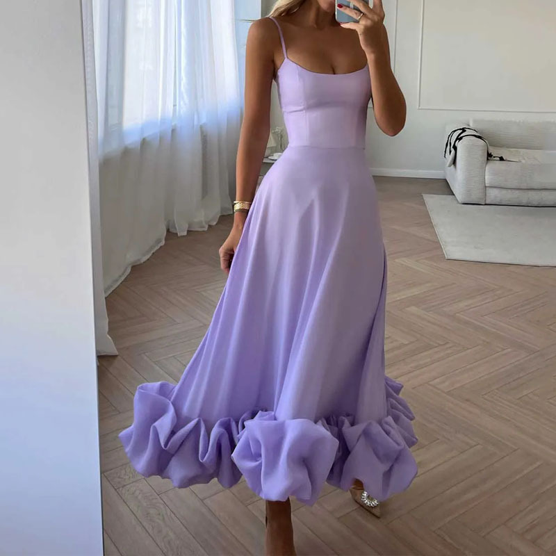 Women's Strap Dress Simple Style Strapless Pleated Sleeveless Solid Color Midi Dress Daily display picture 4