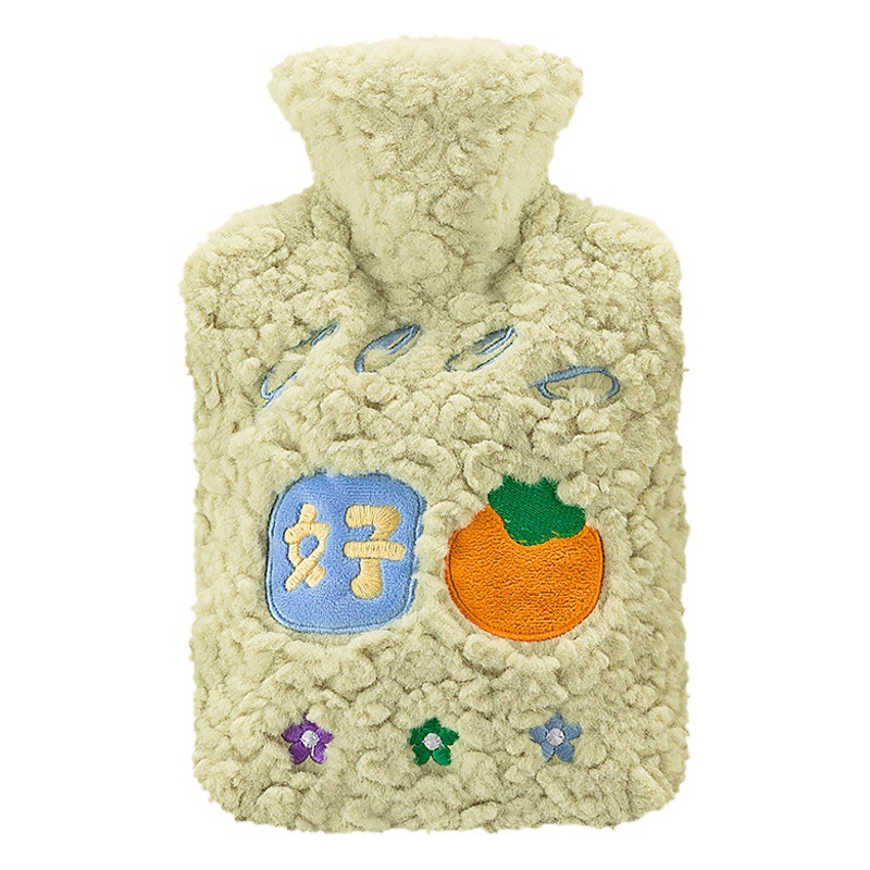 Le Xue er bolsa de agua caliente de inyección de agua grande bordado felpa cubierta de tela de riego del hogar de alta densidad PVC bolso caliente al por mayor