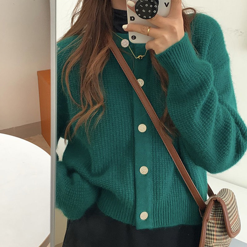 网红温柔风毛衣外套女短款圆领上衣外搭复古港风小个子针织开衫潮|undefined