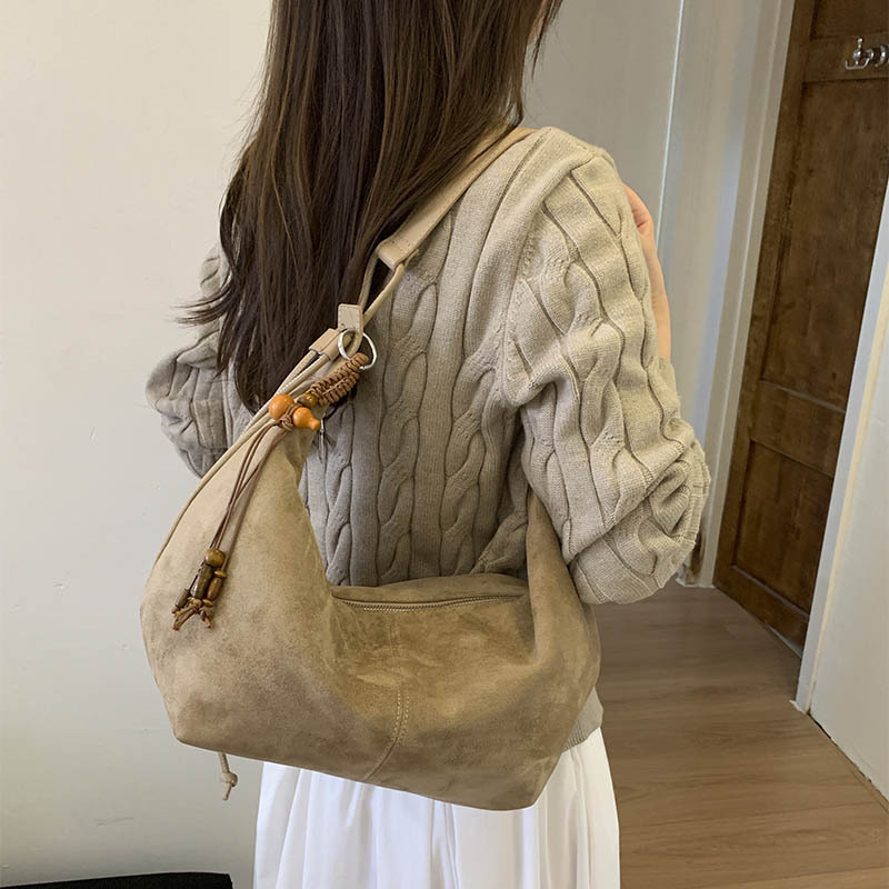 日韩小众磨砂麂皮绒托特包包女2025秋季新款简约百搭单肩斜挎包潮|undefined