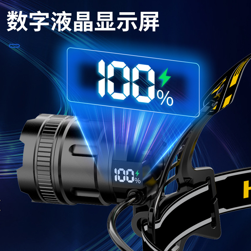 Faro láser blanco, linterna de iluminación de inducción para exteriores de alta potencia, lado de la cabeza, faro de luz fuerte con pantalla eléctrica digital