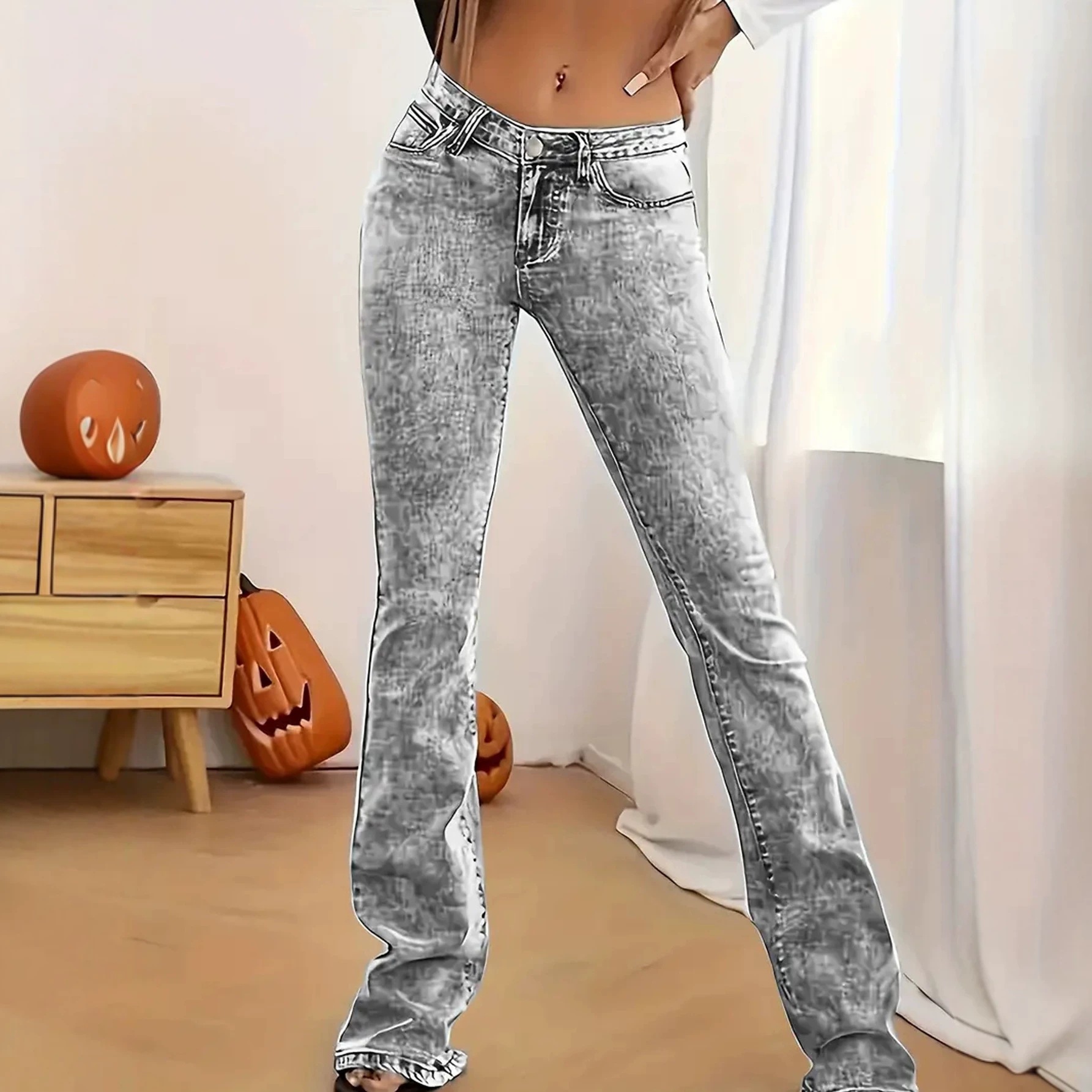Jeans Acampanados para Mujer de Mezclilla de Algodón Cintura Media y Ligeramente Elásticos image 1
