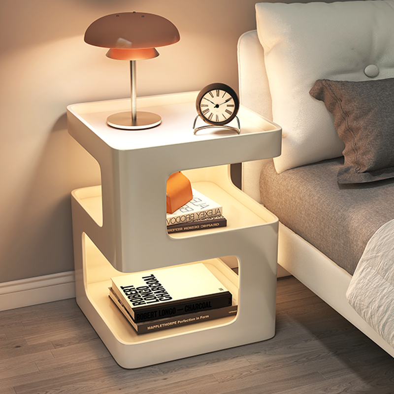 Mesa de cabezal de cama dormitorio armario de almacenamiento armario de almacenamiento estante de libros simple estante de visualización multifuncional estante de almacenamiento lateral doméstico