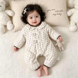 小红书韩系新生婴儿衣服a类夹棉连体衣小月龄宝宝冬季爬服外出服