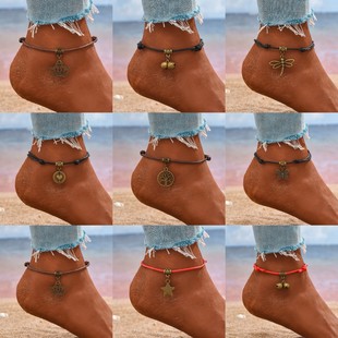 Cross-border Fashion Ethnic Style Couple Bell Adjustable Foot Rope Retro Simple Multi-style Alloy Pendant Foot Chain