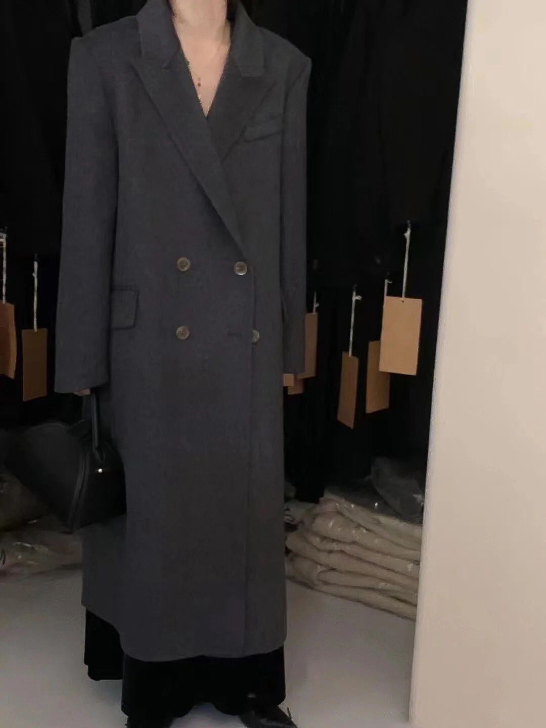 【3008高級感ゆるい気質正肩スーツ復古ウールコート小衆フランス中長タイプ女性コート