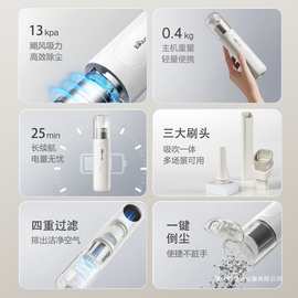 小熊随手吸尘器XCQ-F90E2家用床上手持式大吸力车载车用无线充电
