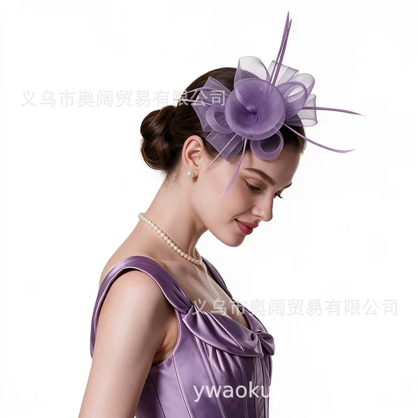 Amazon's new European and American bridal floral hair accessories, feather headpieces, small hats, and headwear for tea parties and horse racing events wholesale