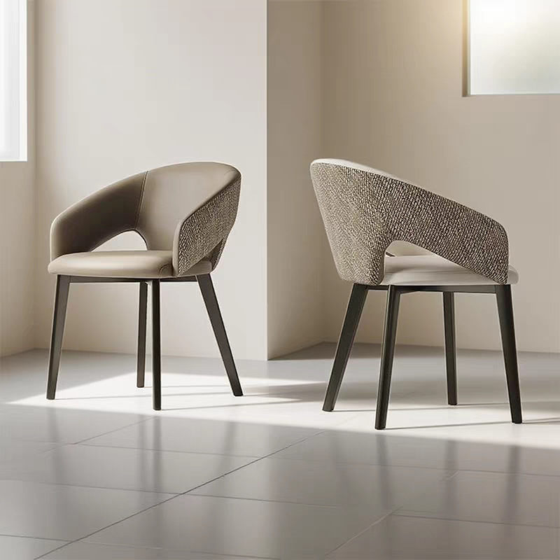 Italian Minimalist Dining Chair with Metal Backrest, High-End Living Room Stool, Hotel Chair, Restaurant Dining Table Chair