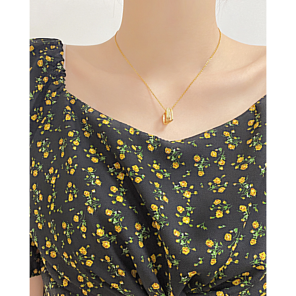 Fashion Square Stainless Steel Copper Pendant Necklace Plating Inlay Zircon Copper Necklaces