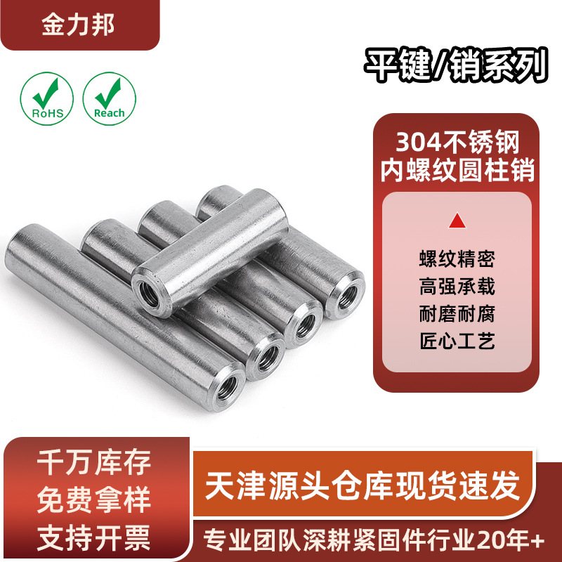 304不锈钢内螺纹圆柱销GB120销单头不锈钢销钉天津厂销双头定位销