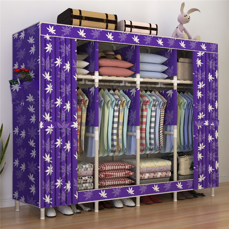 Cloth wardrobe Storage rack simple and easy wardrobe Double solid wood oxford Locker new pattern Bold reinforce Double Wardrobe