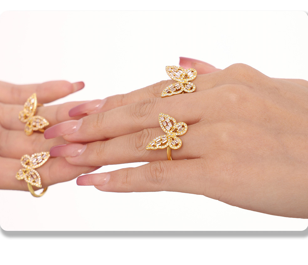 Square Sugar Ins Butterfly Fairy Zircon Ring Fashion Personality Copper Niche Open Mouth Ring_voghion.com