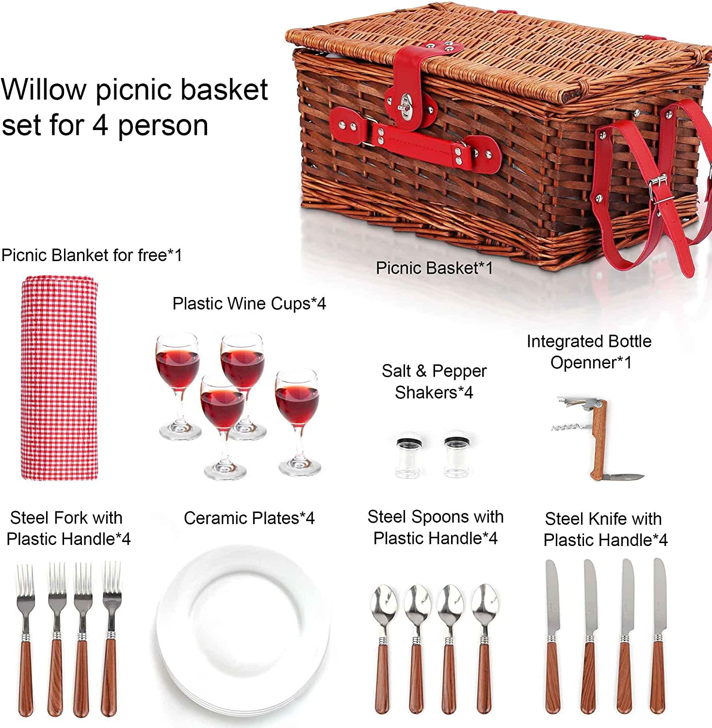 Amazon Willow picnic basket Amazon nuevo portátil rojo aislante de caña tela