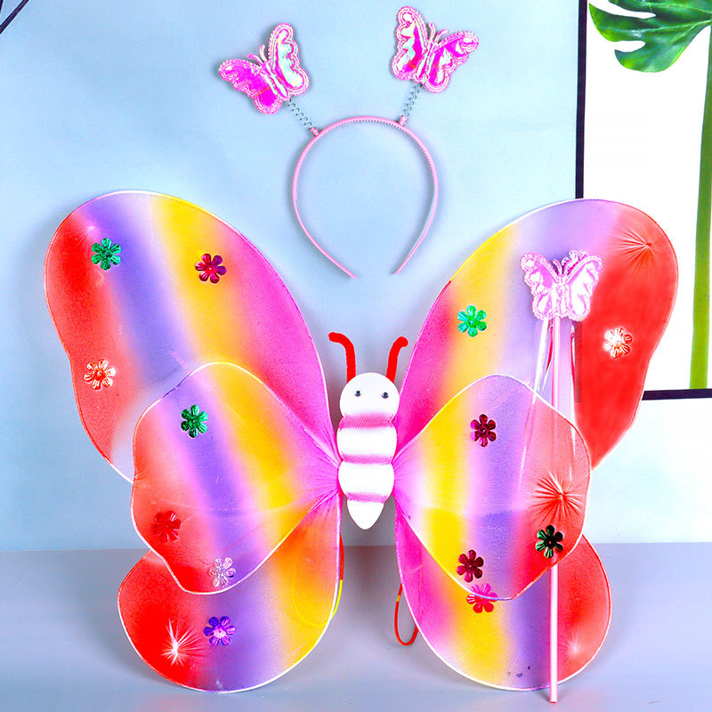 Set de Alas de Mariposa Luminosas Set de 3 Piezas de Poliéster, Luminoso para Día del Niño y Cosplay