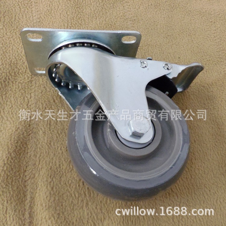 供应3寸圆顶刹车万向轮 双轴承刹车万向轮 灰色软胶刹车万向轮