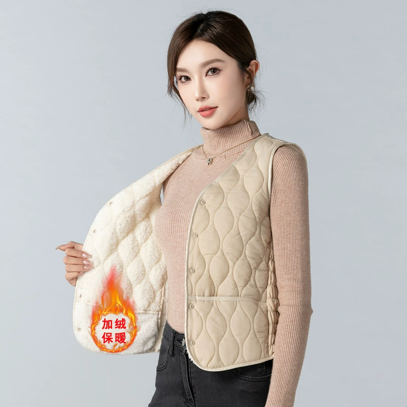 Осенне-Зимний новый женский хлопковый жилет на флисовой подкладке, теплый пуховый хлопковый жилет, женская мода, толстый хлопковый жилет с V-образным вырезом