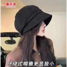 帽子女秋冬麂皮绒网红时尚冷帽贝雷帽日系堆堆帽大头围八角渔夫帽