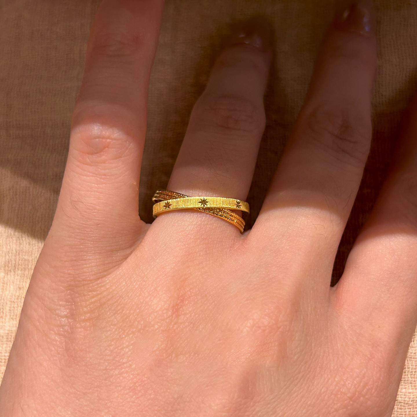 Jinzhen Mercury Record Small Double Planetary System Vacuum Electroplating Vintage Gold Index Finger Ring_voghion.com