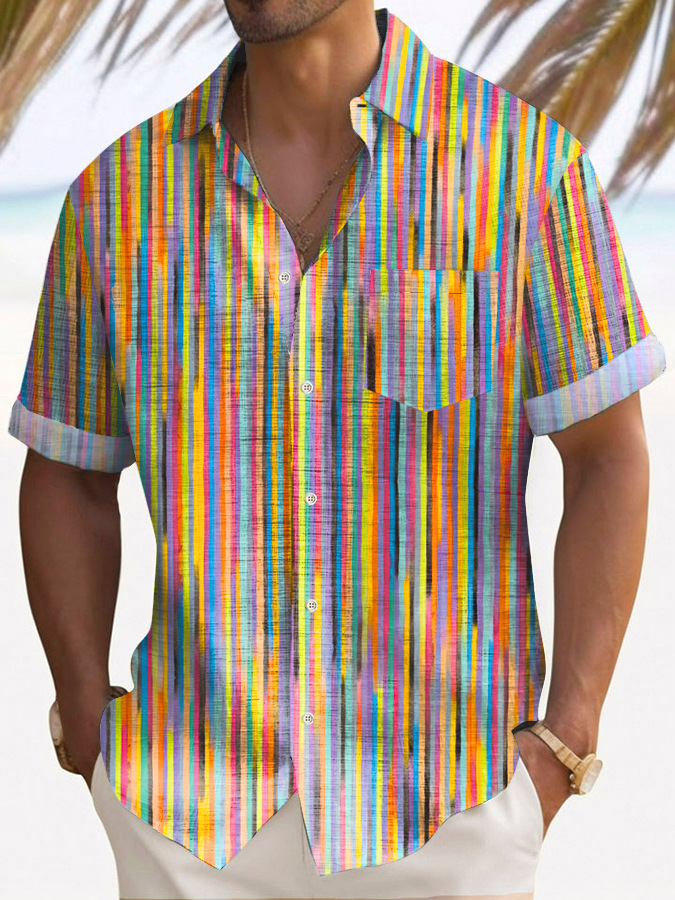 2025 nuevo estilo comercio exterior transfronterizo elemento creativo camisa 3D impresión digital tendencia suelta camisa de manga corta top de hombre