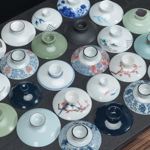 √ Three-Piece Lidded Bowl Lid Single Lid Tea Bowl Lid Single Ceramic Tea Set Sold Separately Large and Small Sizes with White Porcelain Lid Accessories