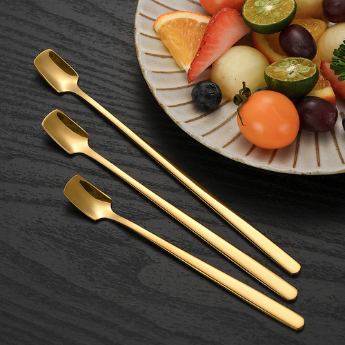 304 stainless steel square handle spoon, gold coffee stirrer, creative long handle bar ice spoon, mug gift spoon