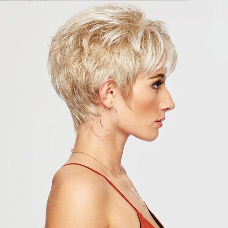 Synthetic Wig women's fluffy short straight hair golden color gradient adjustable slanted wig headband_voghion.com