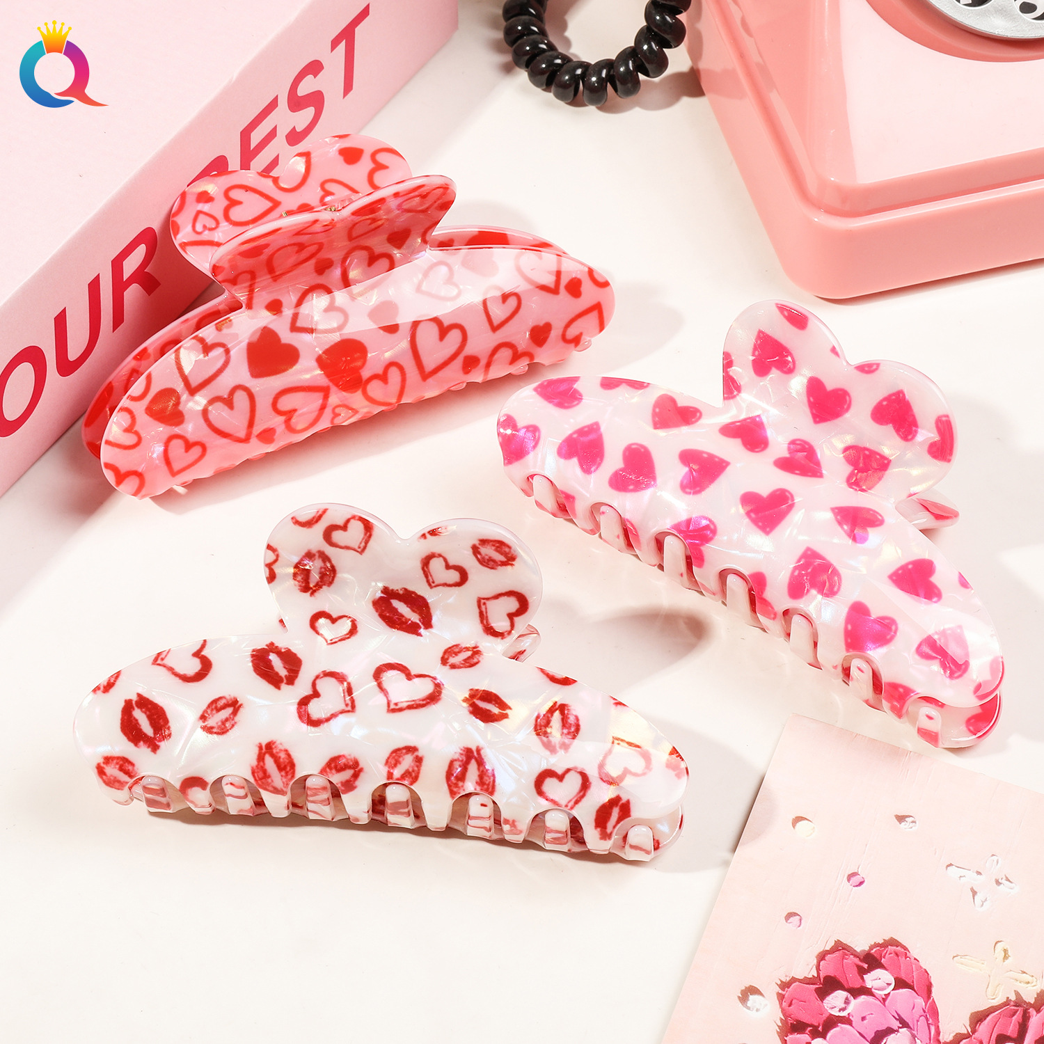 50g Weight Hair Claws Hair Accessories Type 1 Piece Quantity Lady Sweet Women's Heart Shape Arylic Hair Claws