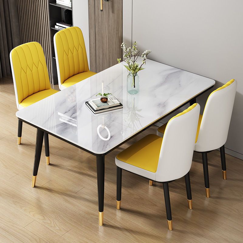 Mesa de comedor nórdica combinación de mesa de comedor doméstica de lujo ligera y simple mesa de comedor de vidrio templado imitación de mesa de comedor de mármol