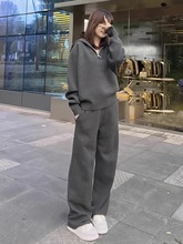 胖特大码斤休闲运动套装女秋冬新款时尚宽松设计感两件套潮